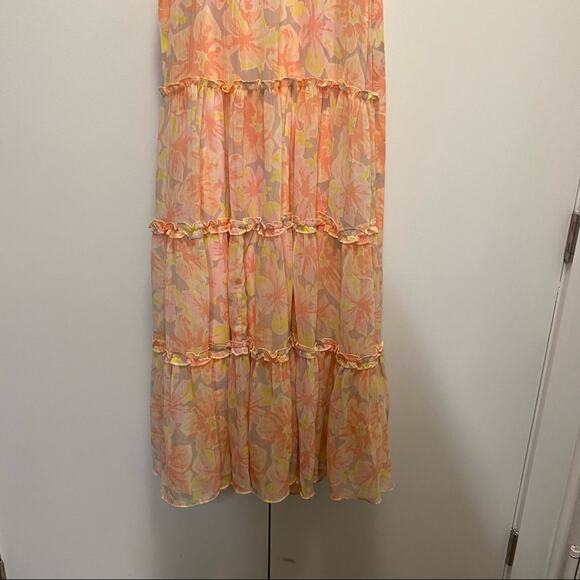 LIKELY Rachel Tiered Long Maxi Dress Gown Peach Multi - Picture 6 of 8